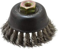 Osborn - 2-3/4" Diam, M10x1.25 Threaded Arbor, Stainless Steel Fill Cup Brush - 0.014 Wire Diam, 14,000 Max RPM - A1 Tooling