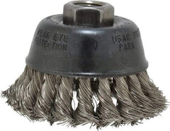 Osborn - 2-3/4" Diam, 5/8-11 Threaded Arbor, Stainless Steel Fill Cup Brush - 0.014 Wire Diam, 14,000 Max RPM - A1 Tooling