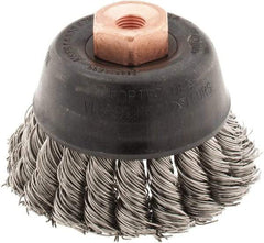 Osborn - 2-3/4" Diam, 3/8-24 Threaded Arbor, Stainless Steel Fill Cup Brush - 0.02 Wire Diam, 14,000 Max RPM - A1 Tooling