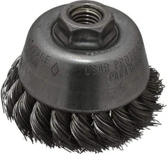 Osborn - 3-1/2" Diam, 5/8-11 Threaded Arbor, Steel Fill Cup Brush - 0.02 Wire Diam, 7/8" Trim Length, 14,000 Max RPM - A1 Tooling