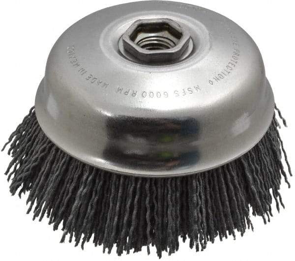 Osborn - 4" Diam, 5/8-11 Threaded Arbor Straight Wire Nylon Cup Brush - Medium Grade, 1-1/2" Trim Length, 6,000 Max RPM - A1 Tooling