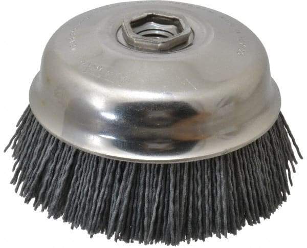 Osborn - 4" Diam, 5/8-11 Threaded Arbor Straight Wire Silicon Carbide Cup Brush - Fine Grade, 1-1/2" Trim Length, 6,000 Max RPM - A1 Tooling