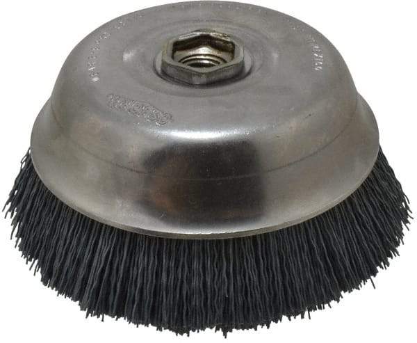 Osborn - 6" Diam, 5/8-11 Threaded Arbor Straight Wire Silicon Carbide Cup Brush - Extra Fine Grade, 1-1/2" Trim Length, 6,000 Max RPM - A1 Tooling