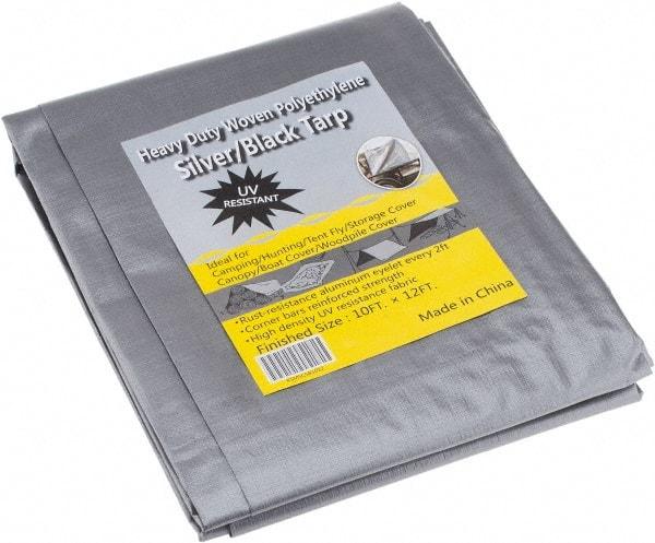 Value Collection - 12' Long x 10' Wide Polyethylene Tarp & Dust Cover - Black & Silver, Grommet, 11 to 12 mil Thickness - A1 Tooling