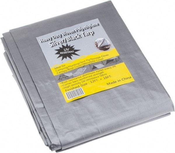 Value Collection - 16' Long x 12' Wide Polyethylene Tarp & Dust Cover - Black & Silver, Grommet, 11 to 12 mil Thickness - A1 Tooling