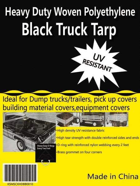 Value Collection - 10' Long x 8' Wide Polyethylene Tarp & Dust Cover - Black, Grommet, 11 to 12 mil Thickness - A1 Tooling