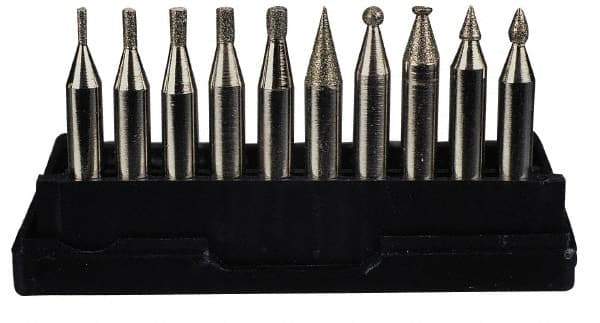 Value Collection - 10 Piece Mounted Abrasive Point Set - Includes 1/4" Diam Shank - A1 Tooling