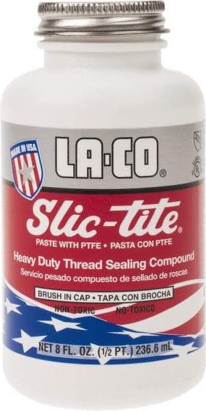 LA-CO - 1/2 Pt Brush Top Can White Thread Sealant - Paste with PTFE, 500°F Max Working Temp, For Metal, PVC, CPVC & ABS Plastic Pipe Threads - A1 Tooling