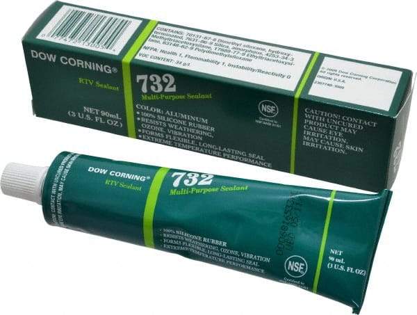 Dow Corning - 3 oz Tube Silver RTV Silicone Joint Sealant - -76 to -29.2°F Operating Temp, 20 min Tack Free Dry Time, 24 hr Full Cure Time, Series 732 - A1 Tooling