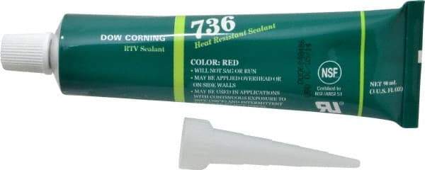 Dow Corning - 3 oz Tube Red RTV Silicone Joint Sealant - -85 to 500°F Operating Temp, 17 min Tack Free Dry Time, 24 hr Full Cure Time, Series 736 - A1 Tooling