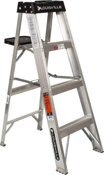 Louisville - 3 Steps, 4' High, Type IA Rating, Aluminum Step Ladder - 300 Lb Capacity, 18-5/8" Base Width - A1 Tooling