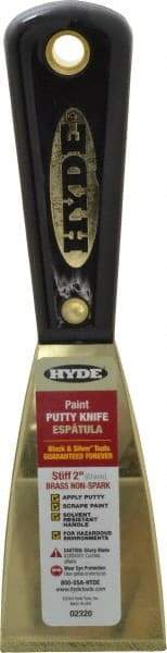 Hyde Tools - 2" Wide Brass Putty Knife - Stiff, Nylon Handle, 7-3/4" OAL - A1 Tooling