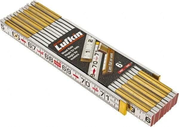 Lufkin - 6' Long, 1/16" Graduation, Folding Rule - 5/8" Wide, Wood - A1 Tooling