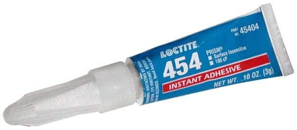 Loctite - 0.11 oz Tube Clear Instant Adhesive - Series 454, 15 sec Fixture Time, 24 hr Full Cure Time, Bonds to Plastic & Rubber - A1 Tooling