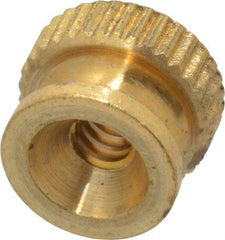 Electro Hardware - #6-32 UNC Thread, Uncoated, Grade B-633 Brass Round Knurled Thumb Nut - 9/32" Overall Height, 3/8" Head Diam - A1 Tooling