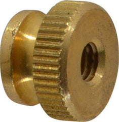 Electro Hardware - #10-32 UNF Thread, Uncoated, Grade B-633 Brass Round Knurled Thumb Nut - 11/32" Overall Height, 1/2" Head Diam - A1 Tooling