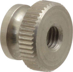 Electro Hardware - #10-32 UNF Thread, Uncoated, Grade 302, 303 Stainless Steel Round Knurled Thumb Nut - 11/32" Overall Height, 1/2" Head Diam - A1 Tooling