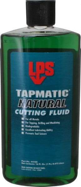 LPS - Tapmatic Natural, 16 oz Bottle Cutting & Tapping Fluid - Straight Oil, For Boring, Broaching, Drilling, Engraving, Facing, Milling, Reaming, Sawing, Tapping, Threading, Turning - A1 Tooling