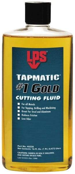 LPS - Tapmatic #1 Gold, 1 Pt Bottle Cutting & Tapping Fluid - Straight Oil, For Boring, Broaching, Drilling, Engraving, Facing, Milling, Reaming, Sawing, Tapping, Threading, Turning - A1 Tooling