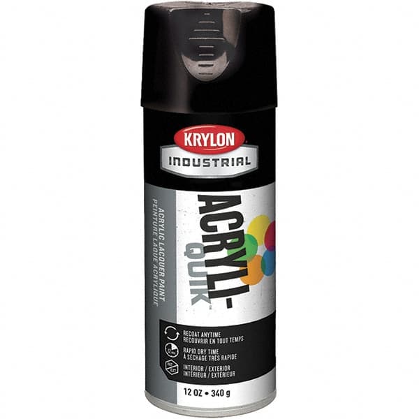 Krylon - Black, 12 oz Net Fill, Gloss, Lacquer Spray Paint - 15 to 20 Sq Ft per Can, 16 oz Container, Use on Cabinets, Color Coding Steel & Lumber, Conduits, Drums, Ducts, Furniture, Motors, Pipelines, Tools - A1 Tooling