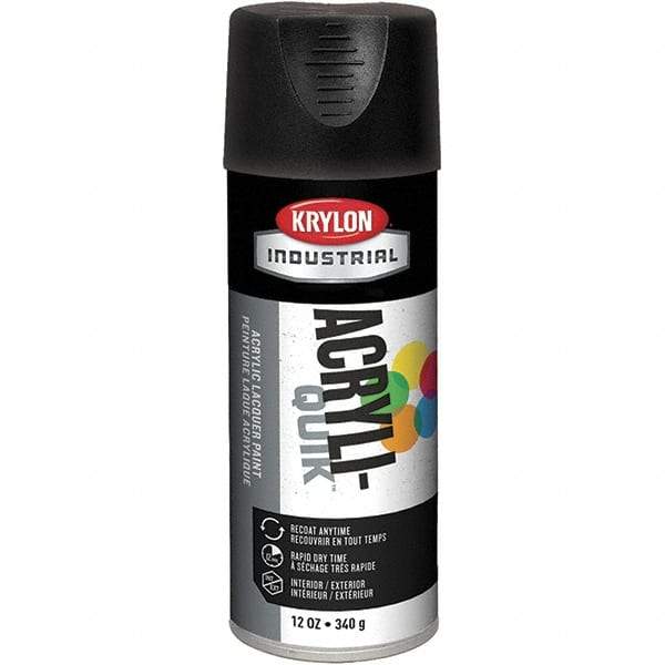 Krylon - Black, 12 oz Net Fill, Flat, Lacquer Spray Paint - 15 to 20 Sq Ft per Can, 16 oz Container, Use on Cabinets, Color Coding Steel & Lumber, Conduits, Drums, Ducts, Fabric, Furniture, Motors, Pipelines, Tools - A1 Tooling