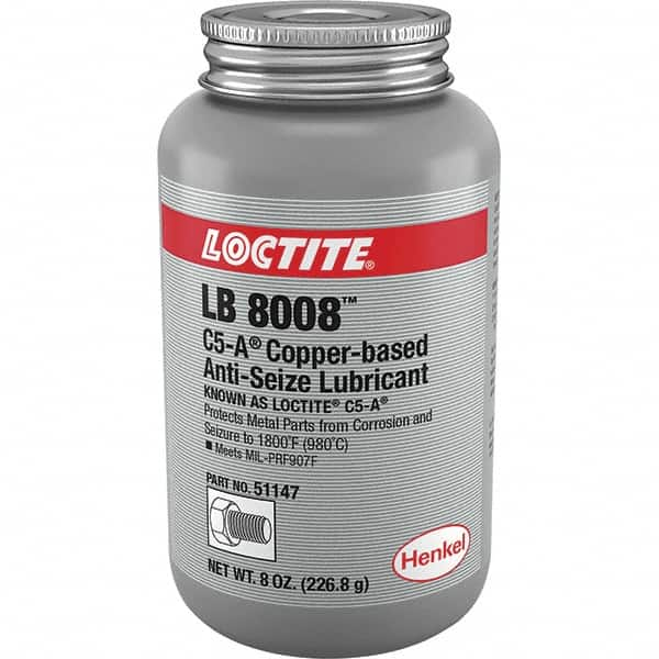 Loctite - 8 oz Can High Temperature Anti-Seize Lubricant - Copper/Graphite, -29 to 1,800°F, Copper Colored, Water Resistant - A1 Tooling