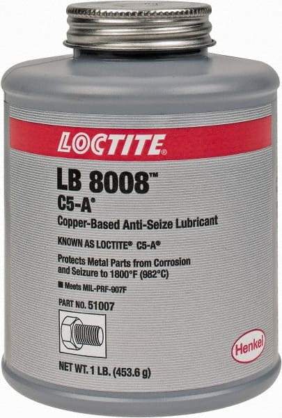 Loctite - 1 Lb Can High Temperature Anti-Seize Lubricant - Copper/Graphite, -29 to 1,800°F, Copper Colored, Water Resistant - A1 Tooling