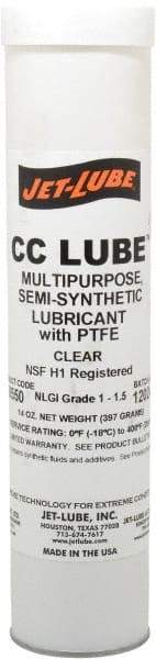 Jet-Lube - 14 oz Cartridge Synthetic General Purpose Grease - Clear, Food Grade, 400°F Max Temp, NLGIG 1-1/2, - A1 Tooling