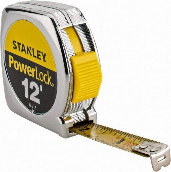 Stanley - 12' x 1/2" Yellow Blade Tape Measure - 1/32 & 1/16" Graduation, Inch Graduation Style, Silver Case - A1 Tooling