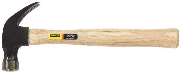 Stanley - 1 Lb Head, Curved Claw Nail Hammer - 13-1/4" OAL, Carbon Steel Head, Smooth Face, Wood Handle - A1 Tooling