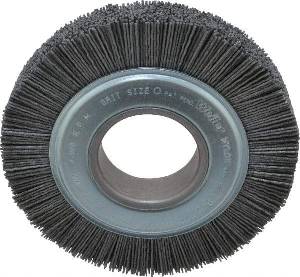 Weiler - 6" OD, 2" Arbor Hole, Crimped Nylon Wheel Brush - 1" Face Width, 1-1/4" Trim Length, 0.04" Filament Diam, 3,600 RPM - A1 Tooling