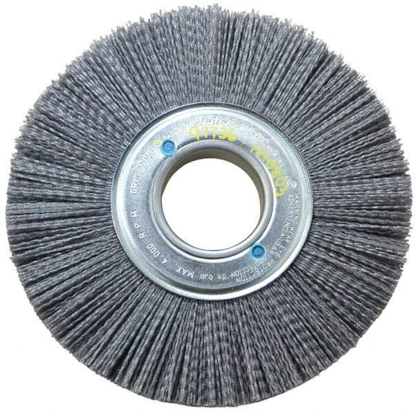 Weiler - 8" OD, 2" Arbor Hole, Crimped Nylon Wheel Brush - 1" Face Width, 2-1/4" Trim Length, 0.04" Filament Diam, 3,600 RPM - A1 Tooling