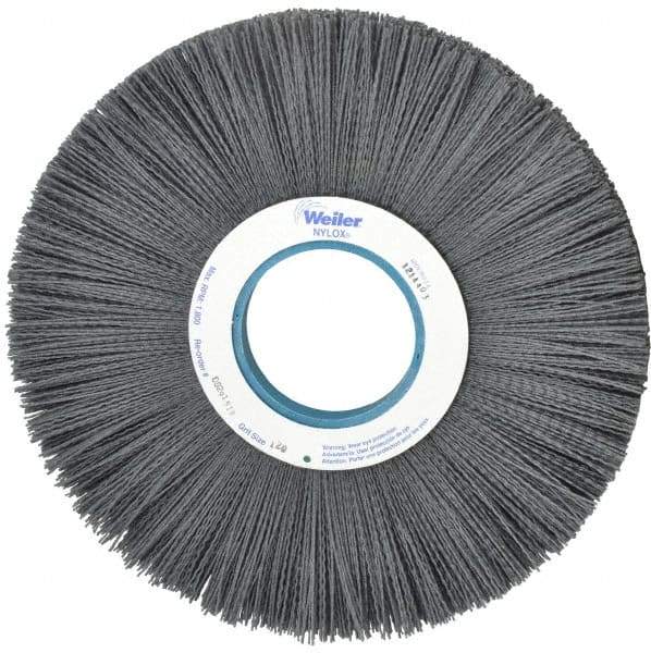 Weiler - 12" OD, 3-1/4" Arbor Hole, Crimped Nylon Wheel Brush - 1" Face Width, 3-5/16" Trim Length, 0.04" Filament Diam, 1,800 RPM - A1 Tooling