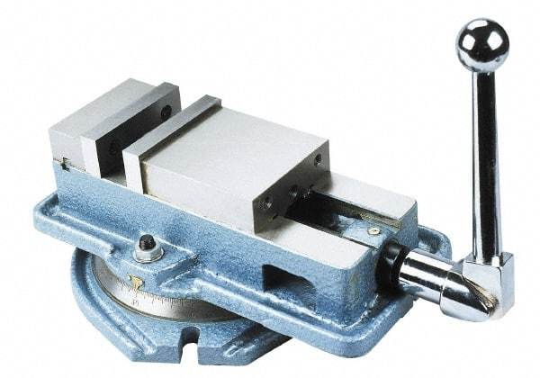 Interstate - 4" Jaw Width, 4" Jaw Opening Capacity, Horizontal Swivel Machine Vise - Manual Operation, 1 Station, 12-3/8" Long x 4.96" High x 1-1/4" Deep, 4-1/8" Jaw Height - A1 Tooling