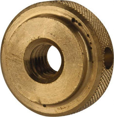 Gibraltar - 5/16-18" UNC Thread, Uncoated, Brass Round Knurled Check Nut - 3/8" Overall Height, 1" Head Diam, 3/4" Diam x 3/32" Base Height - A1 Tooling