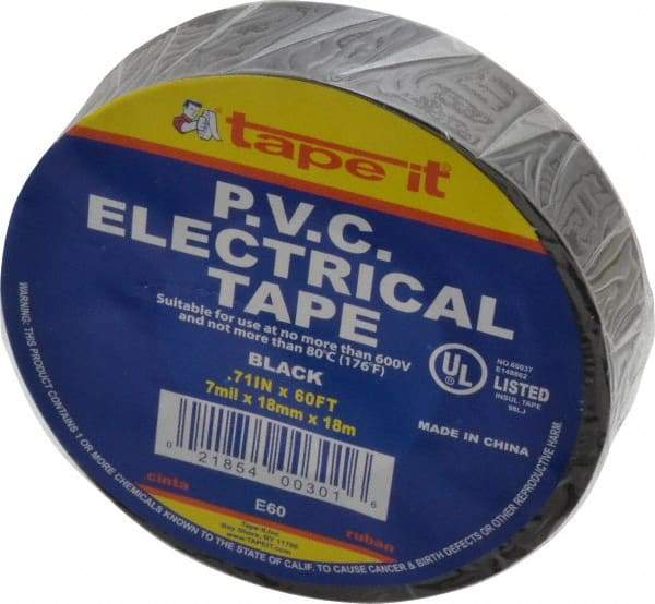 Value Collection - 3/4" x 60', Black Vinyl Electrical Tape - 7 mil Thick - A1 Tooling