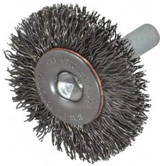 Made in USA - 1-1/2" OD, 1/4" Shank Diam, Crimped Steel Wheel Brush - 1/4" Face Width, 0.014" Filament Diam, 6,000 RPM - A1 Tooling