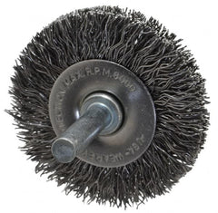 Made in USA - 2" OD, 1/4" Shank Diam, Crimped Steel Wheel Brush - 1/4" Face Width, 0.014" Filament Diam, 6,000 RPM - A1 Tooling