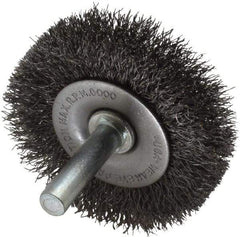 Made in USA - 2" OD, 1/4" Shank Diam, Crimped Steel Wheel Brush - 1/4" Face Width, 0.008" Filament Diam, 6,000 RPM - A1 Tooling