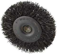 Made in USA - 2-1/2" OD, 1/4" Shank Diam, Crimped Steel Wheel Brush - 1/4" Face Width, 0.014" Filament Diam, 4,500 RPM - A1 Tooling