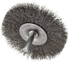 Made in USA - 3" OD, 1/4" Shank Diam, Crimped Steel Wheel Brush - 1/4" Face Width, 0.008" Filament Diam, 4,500 RPM - A1 Tooling