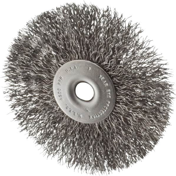 Made in USA - 3-1/2" OD, 1/4" Shank Diam, Crimped Steel Wheel Brush - 1/4" Face Width, 0.014" Filament Diam, 4,500 RPM - A1 Tooling