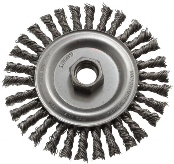 Anderson - 4-1/2" OD, 5/8-11 Arbor Hole, Knotted Steel Wheel Brush - 1/4" Face Width, 13/16" Trim Length, 0.02" Filament Diam, 12,500 RPM - A1 Tooling