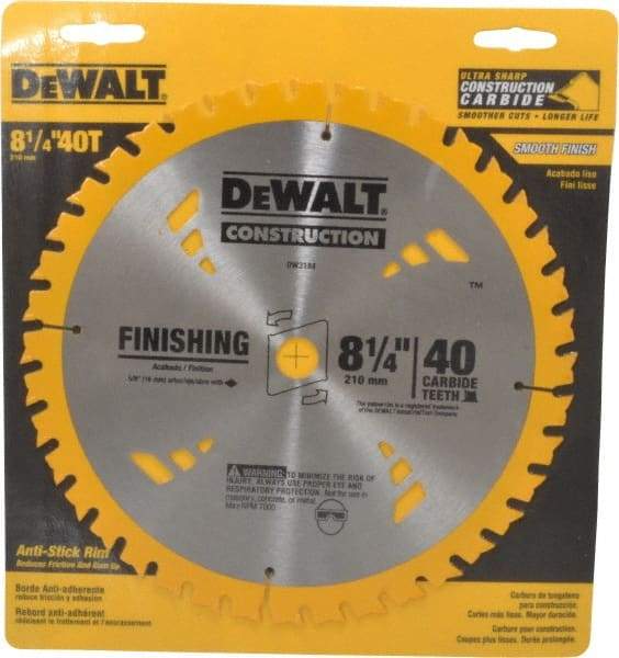 DeWALT - 8-1/4" Diam, 5/8" Arbor Hole Diam, 40 Tooth Wet & Dry Cut Saw Blade - Carbide-Tipped, General Purpose Action, Diamond Arbor - A1 Tooling