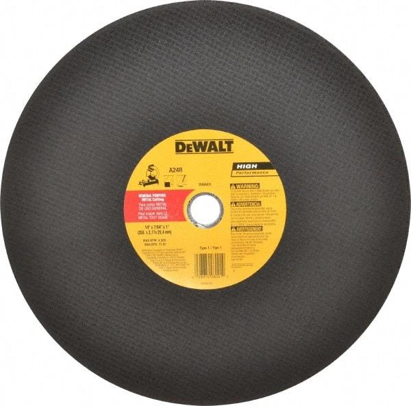 DeWALT - 14" Aluminum Oxide Cutoff Wheel - 7/64" Thick, 1" Arbor, 4,300 Max RPM, Use with Stationary Tools - A1 Tooling