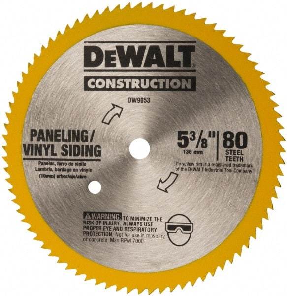 DeWALT - 5-3/8" Diam, 10mm Arbor Hole Diam, 80 Tooth Wet & Dry Cut Saw Blade - Steel, Standard Round Arbor - A1 Tooling