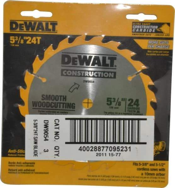 DeWALT - 5-3/8" Diam, 10mm Arbor Hole Diam, 24 Tooth Wet & Dry Cut Saw Blade - Carbide-Tipped, Smooth Action, Standard Round Arbor - A1 Tooling