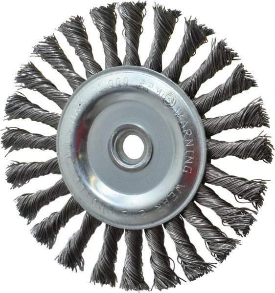 Anderson - 6" OD, 5/8" Arbor Hole, Knotted Steel Wheel Brush - 1/2" Face Width, 1-7/16" Trim Length, 0.025" Filament Diam, 9,000 RPM - A1 Tooling