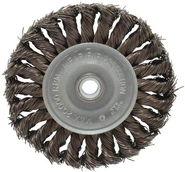 Anderson - 4" OD, 1/2" Arbor Hole, Knotted Steel Wheel Brush - 1/2" Face Width, 1" Trim Length, 0.02" Filament Diam, 20,000 RPM - A1 Tooling