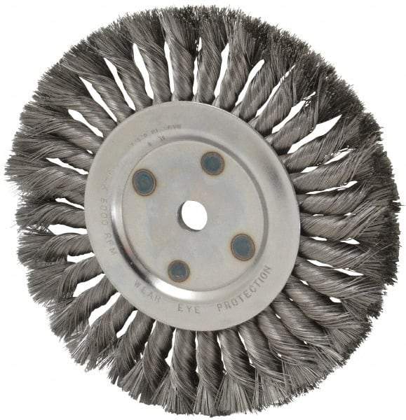 Anderson - 8" OD, 5/8" Arbor Hole, Knotted Steel Wheel Brush - 5/8" Face Width, 1-3/4" Trim Length, 0.0118" Filament Diam, 6,000 RPM - A1 Tooling